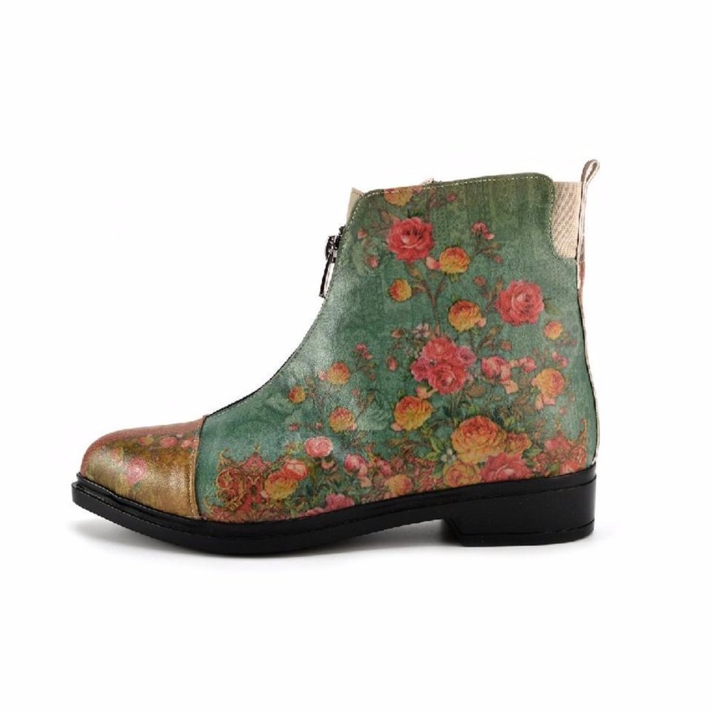 Goby Shoes - Green Floral Ankle Boots - Picture 3 of 5